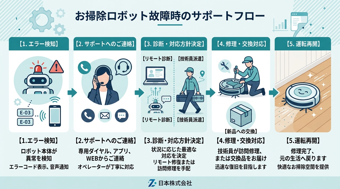 清掃ロボット故障時のサポートフロー図