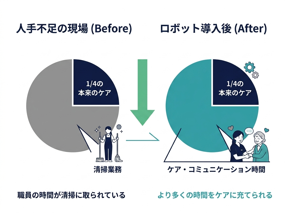 清掃ロボット導入前後のスタッフ業務時間の変化