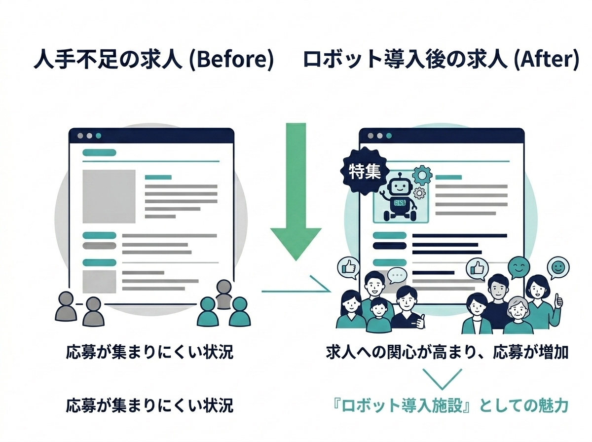 清掃ロボット導入前後の求人票の差別化イメージ