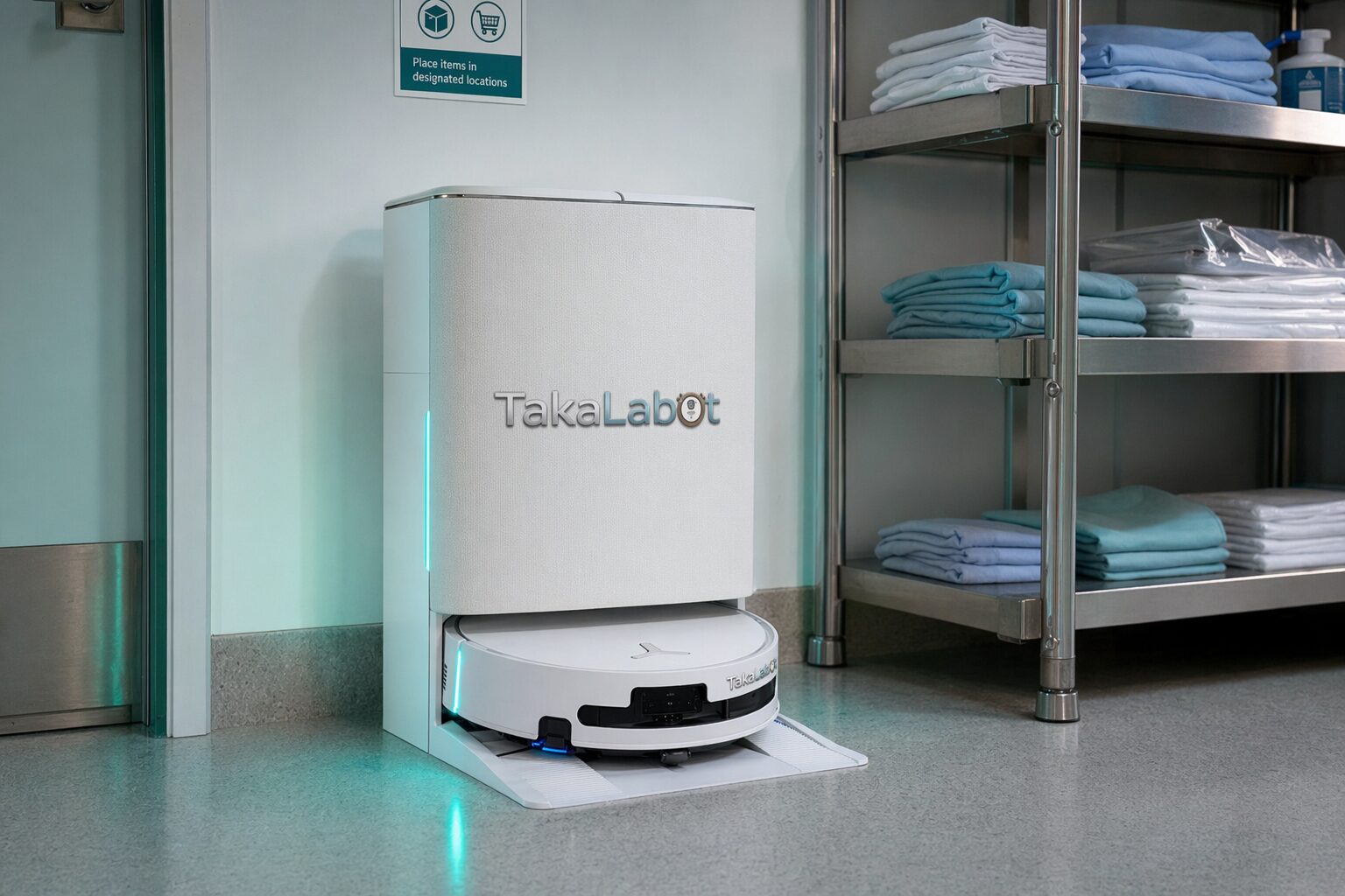 自動ドックで充電中の清掃ロボット