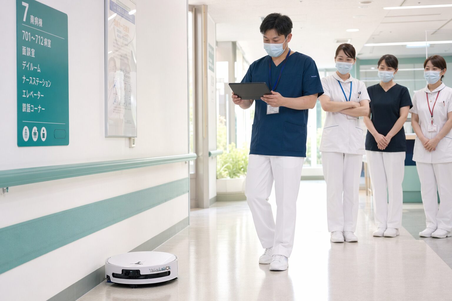 病院廊下での試験導入の様子