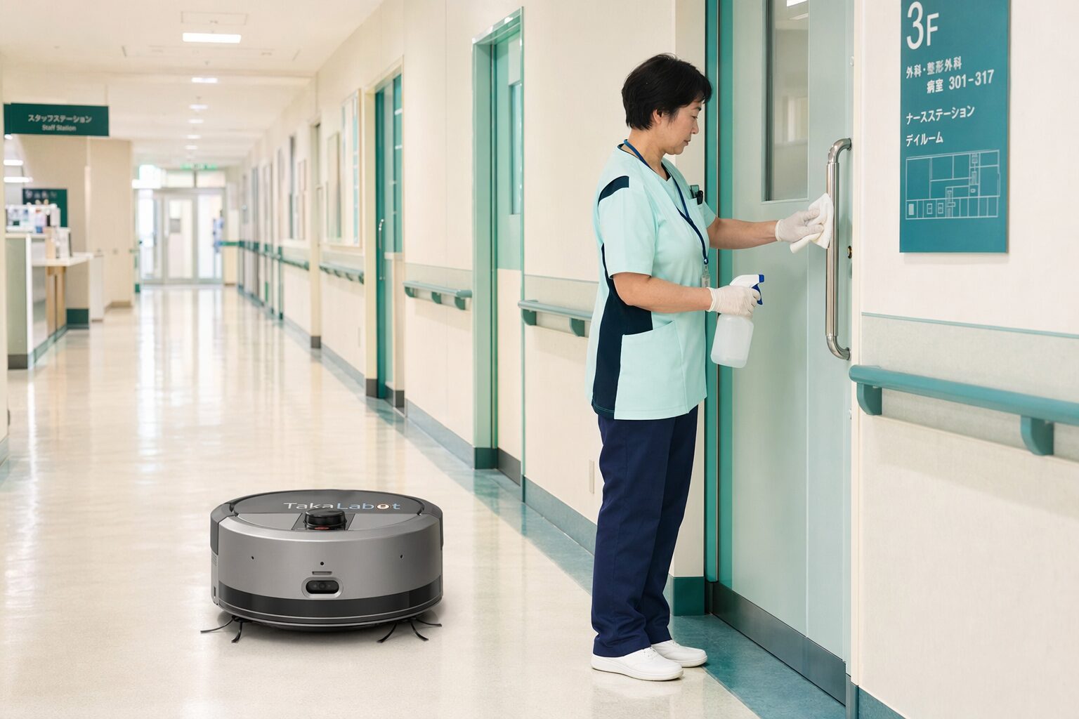 人とロボットの役割分担で清掃効率化