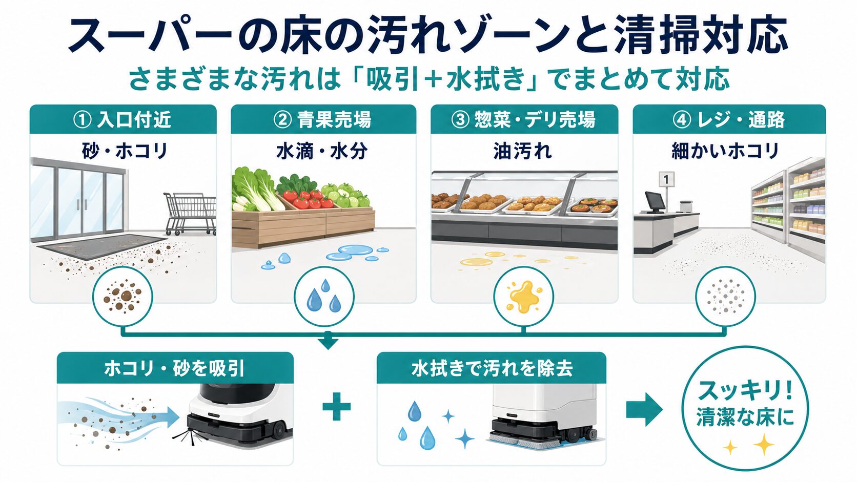 スーパーの床汚れとTakaLabot 55の対応範囲