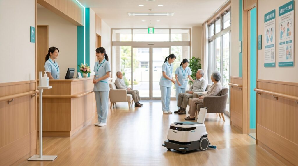 小規模施設でも使える。TakaLabot 90で介護施設の廊下・エントランスを自動清掃
