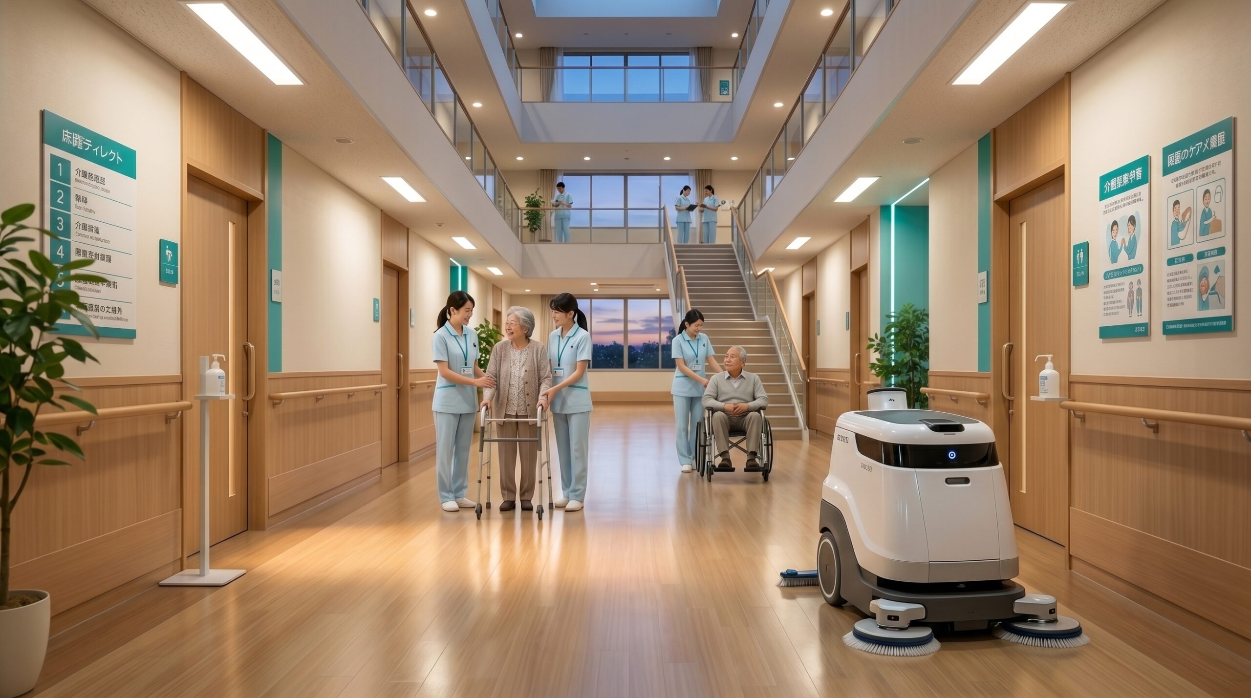特養・老健の全フロアを自動清掃。大規模介護施設向けTakaLabot 55導入ガイド