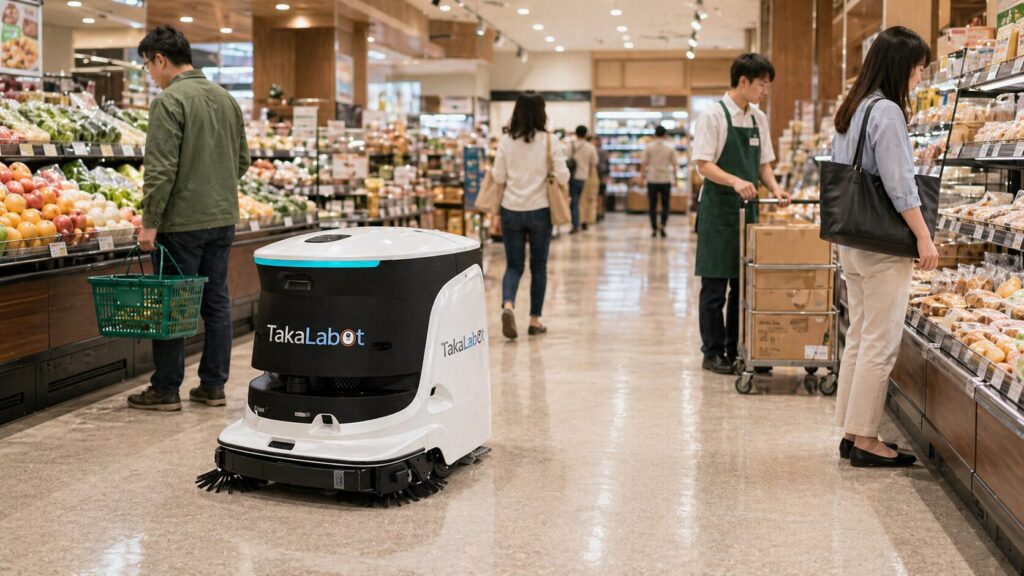 営業中のスーパーで清掃ロボットを動かすときの安全性