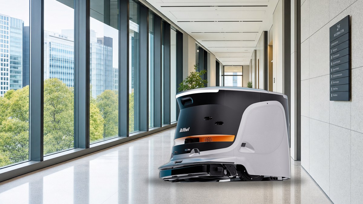 オフィスビルの廊下を自動清掃する業務用清掃ロボットONE